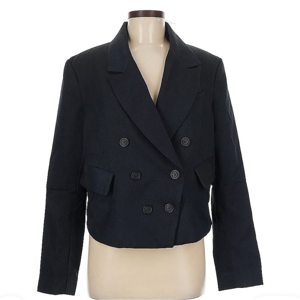 Free People navy Blue Double-Breasted Crop Blazer. Size M (fits large). NWOT